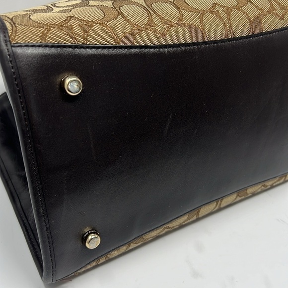 Coach Jacquard Logo and Brown Leather Satchel Shoulder Crossbody Bag - Picture 13 of 16